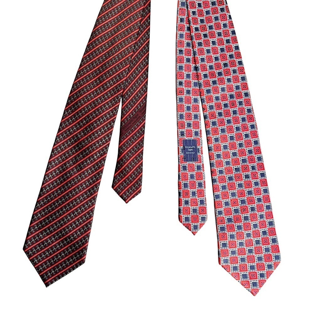 ERMENEGILDO ZEGNA‎ Printed Silk Ties Made In Italy *Set of 2*